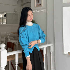 09women大码开衫外套甜美蓬松袖子百搭毛衣开衫外套2024秋冬78143