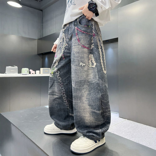男童牛仔裤春秋款2026新款中大儿童装秋季宽松休闲裤子男孩秋装潮