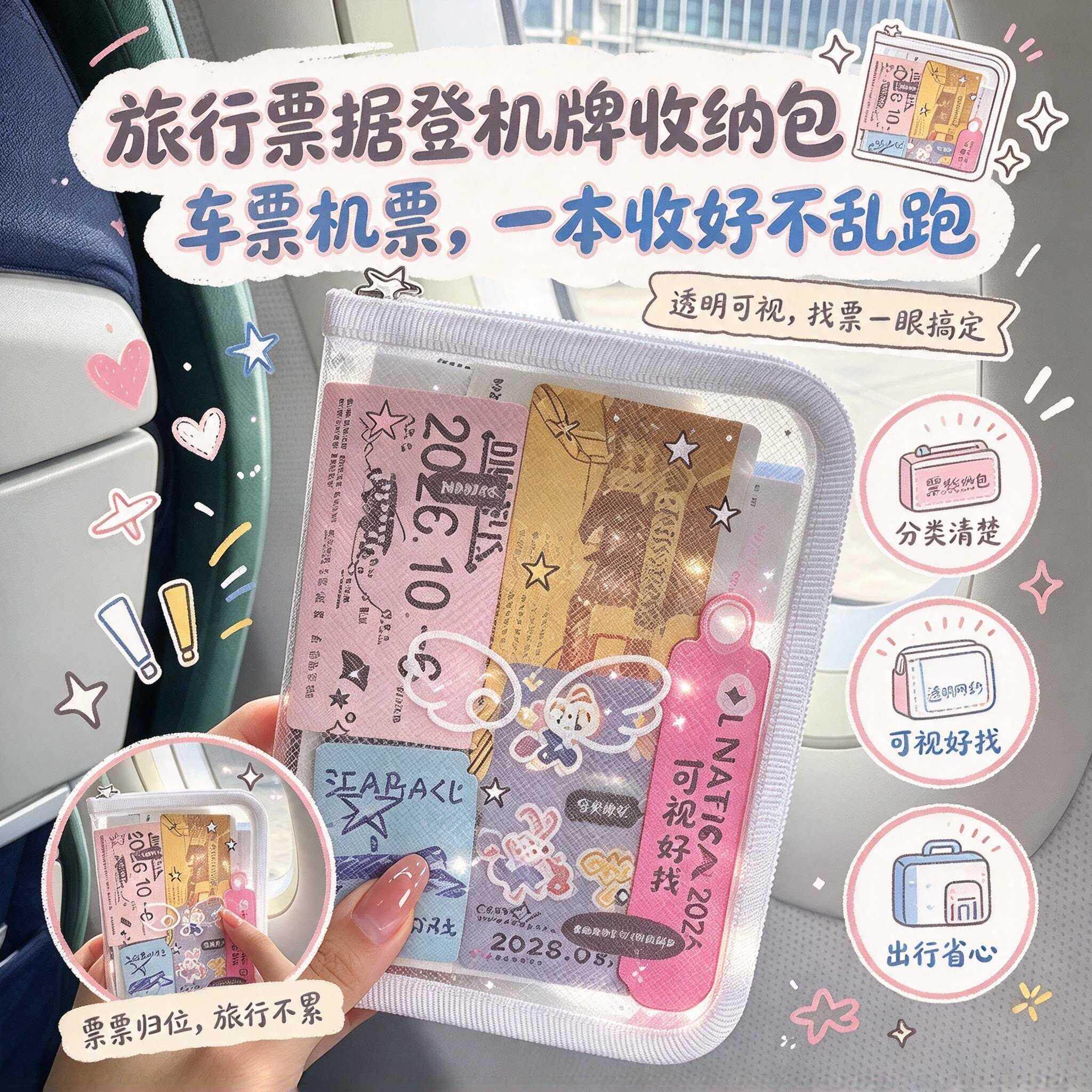 旅行票据收纳便携式整理包大容量防水证件包登机牌机票车票收藏册