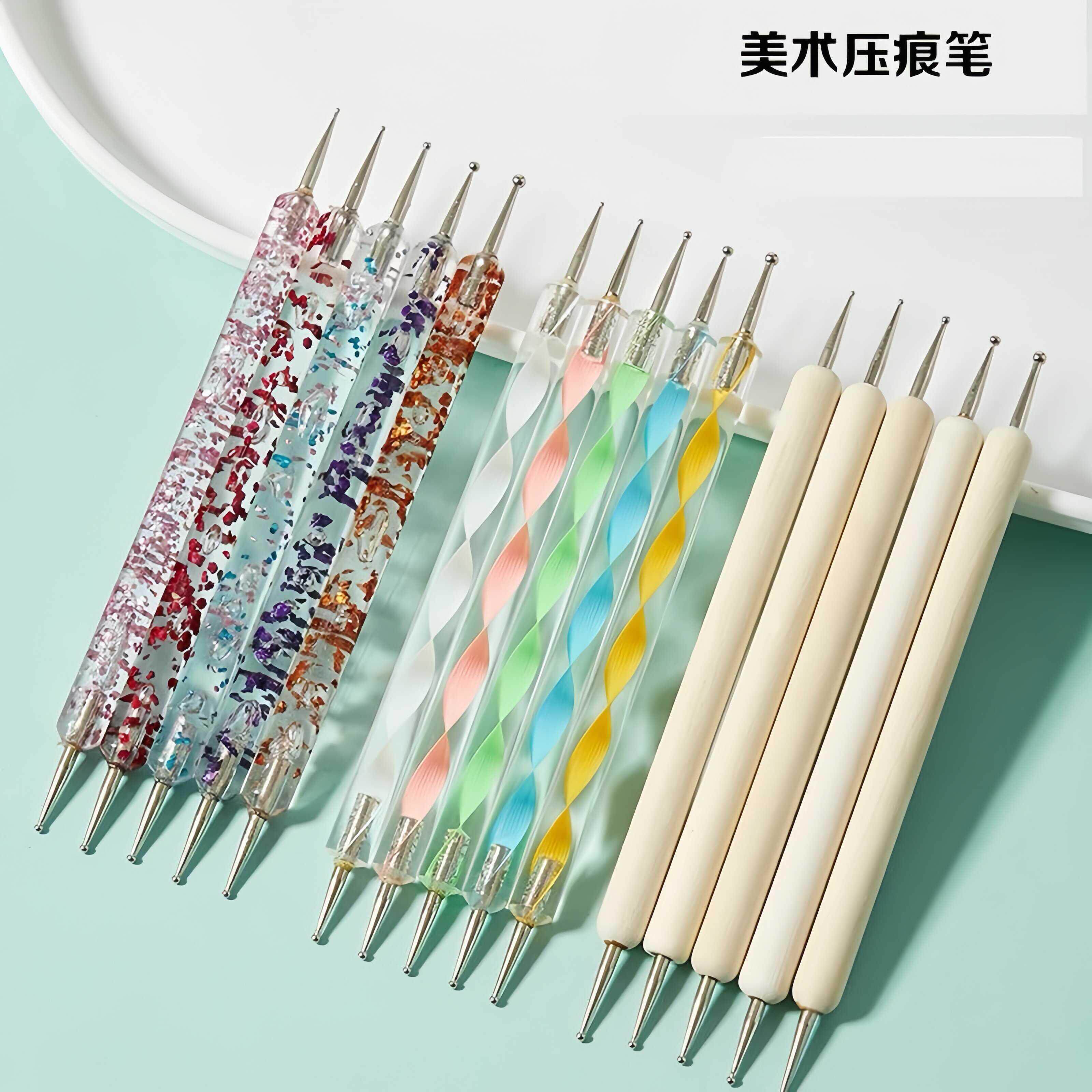 压痕笔圆头锡纸画压线笔双头美术陶艺点花雕刻粘土工具划横留白笔