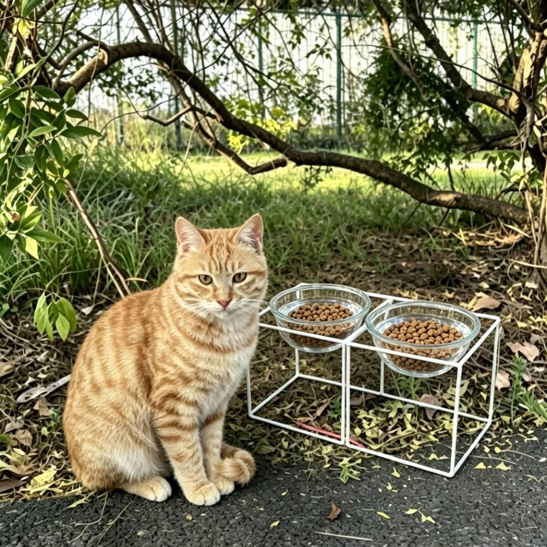 【猫咪食堂】户外流浪猫喂食碗防蚂蚁蜗牛投喂玻璃水碗猫碗增高架