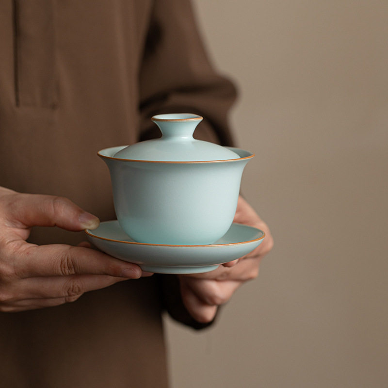 汝窑盖碗茶杯三才碗茶杯陶瓷功夫茶具茶碗杯子家用敬茶碗泡茶盖碗