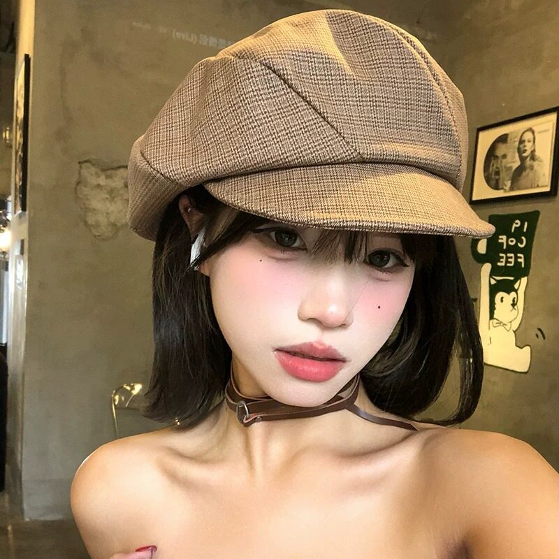 英伦风复古棉麻贝雷帽女夏季文艺气质显脸小画家帽日系百搭八角帽