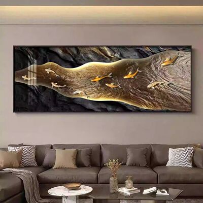 轻奢九鱼现代轻奢客厅装饰画沙发简约背景墙挂画高级大白墙壁
