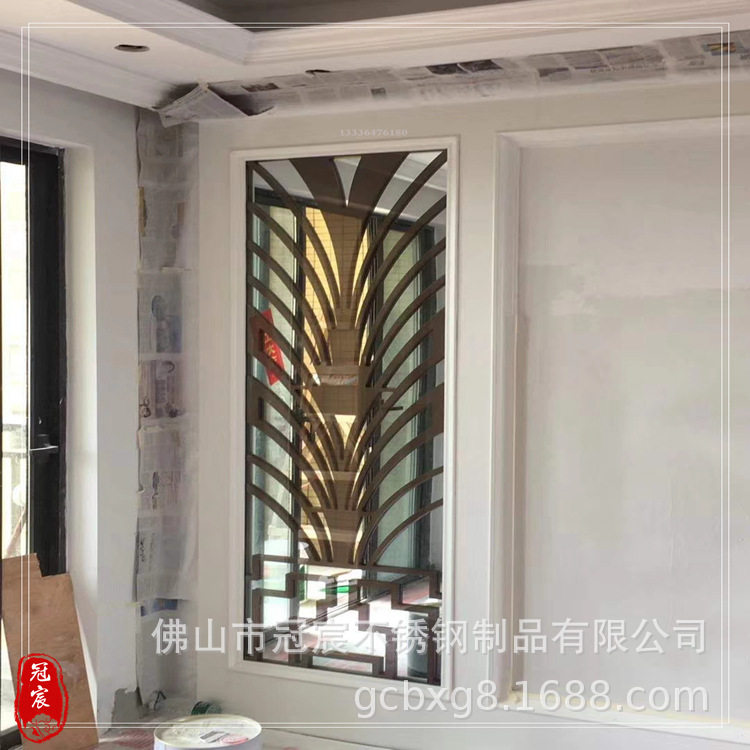 售楼部小区门口背景墙装饰仿古铜不锈钢山形屏风厂家报价