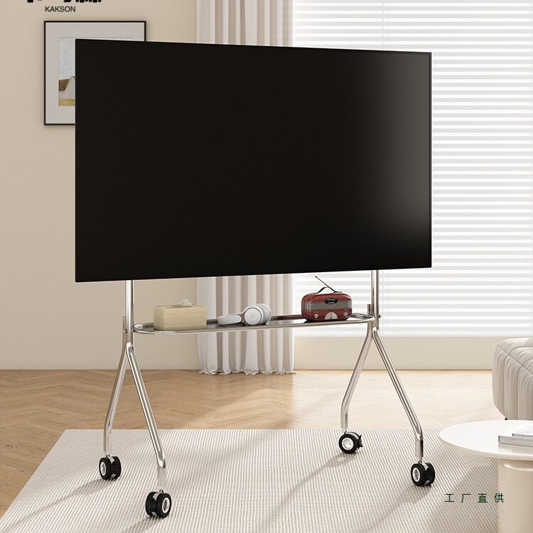 电视落地支架可移动不锈钢镜面立式带轮推车客厅卧室32-75寸通用