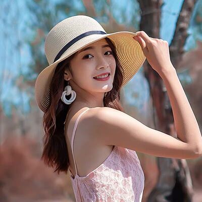 草帽女夏季遮阳防晒度假简约韩版海边出游沙滩帽可折叠学生太阳帽