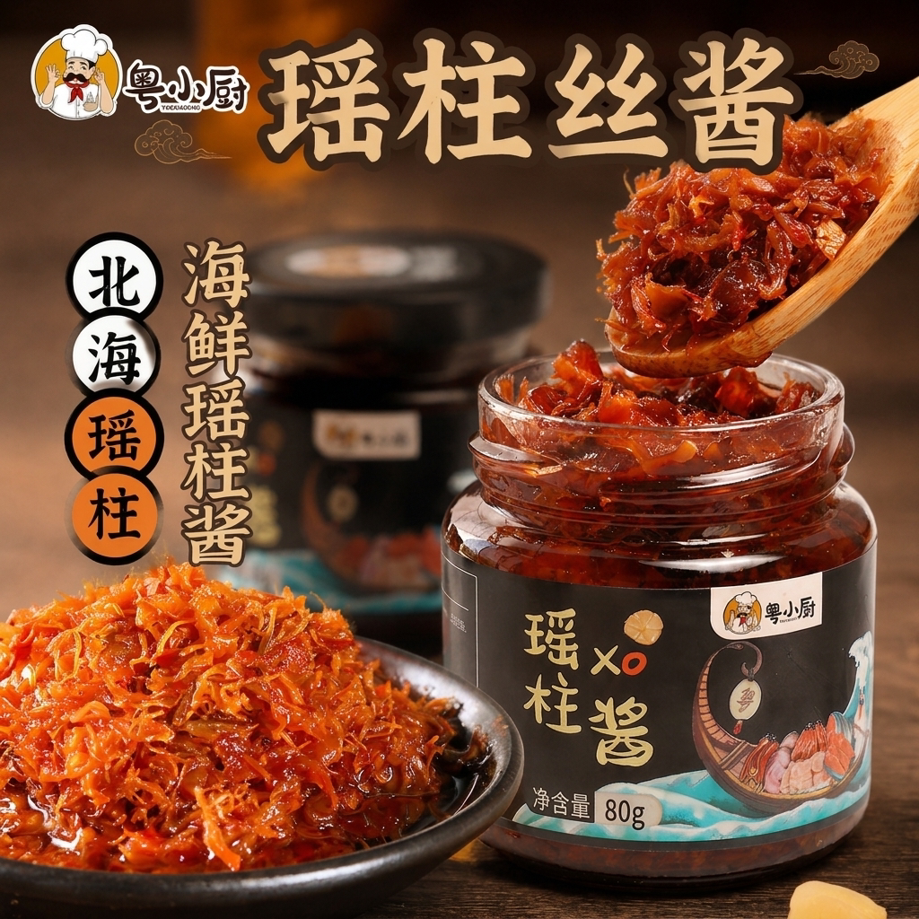 粤小厨瑶柱丝酱海鲜干贝瑶柱XO酱即食拌面下饭调味酱火锅瓶装蘸料