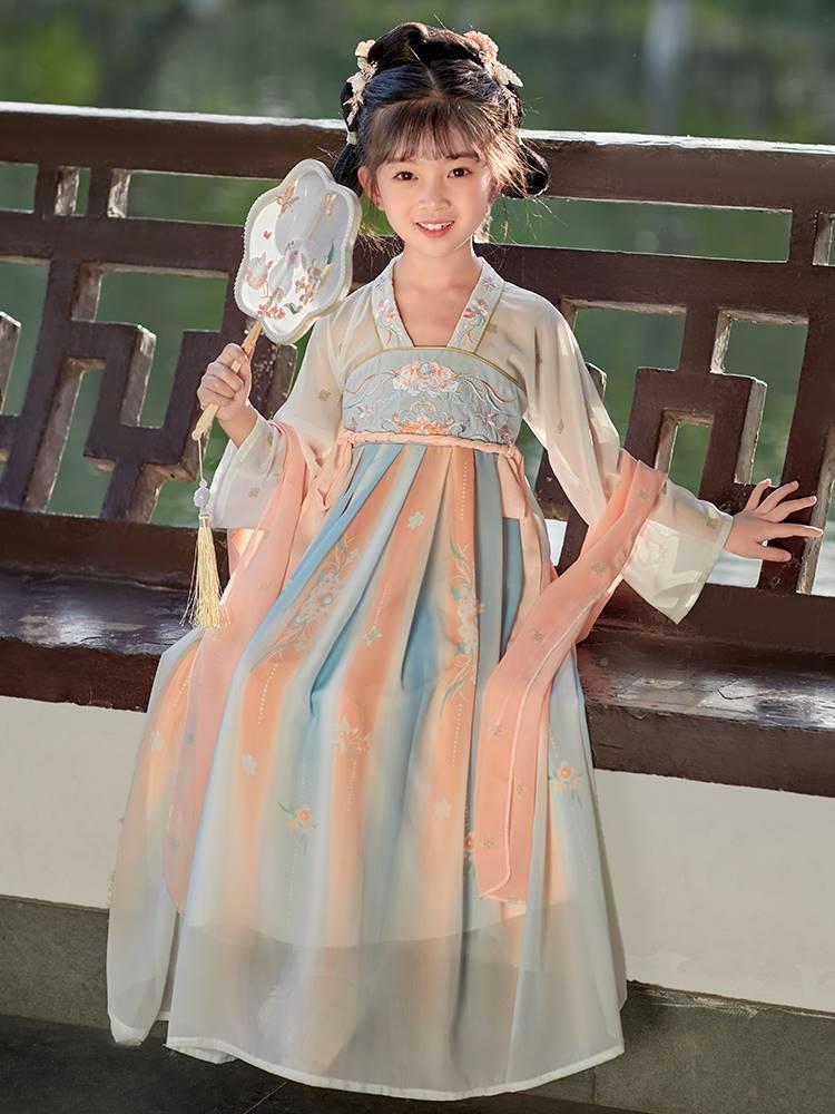 儿童古服典舞装演出服女中国风汉女古筝表演服VAB飘逸古风舞蹈服