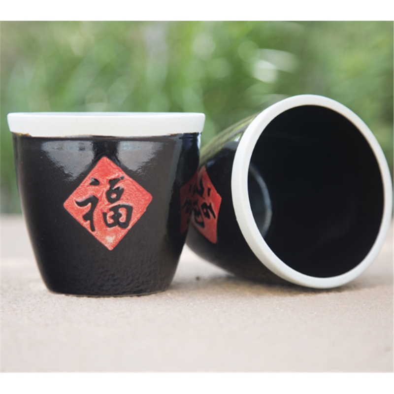 陶瓷杯复古怀旧泡豆缸手工小福缸陶瓷带盖小酒杯陶瓷传统米缸面缸