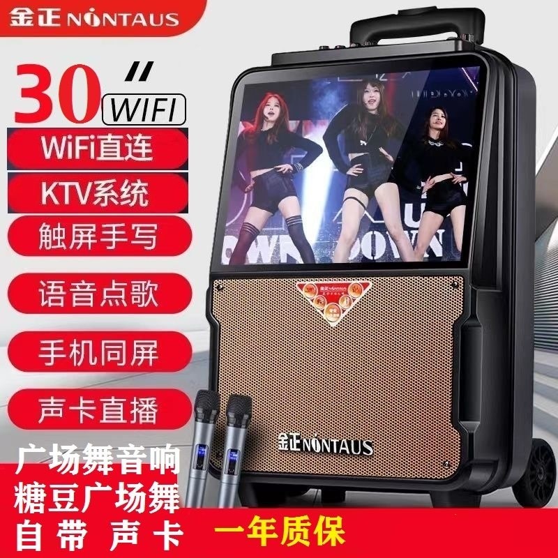 金正广场舞大功率触屏带无线话筒户外家用k歌蓝牙音箱便携式拉杆