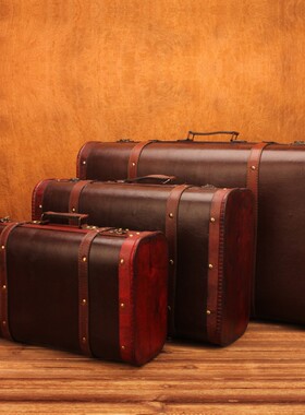 复古老式手提箱摆件欧式皮箱收纳箱木箱子橱窗怀旧拍摄道具装饰品