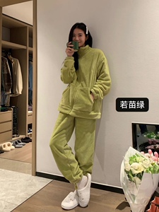 高级珊瑚绒睡衣女士秋冬季长袖加绒加厚情侣两件套装可外穿家居服