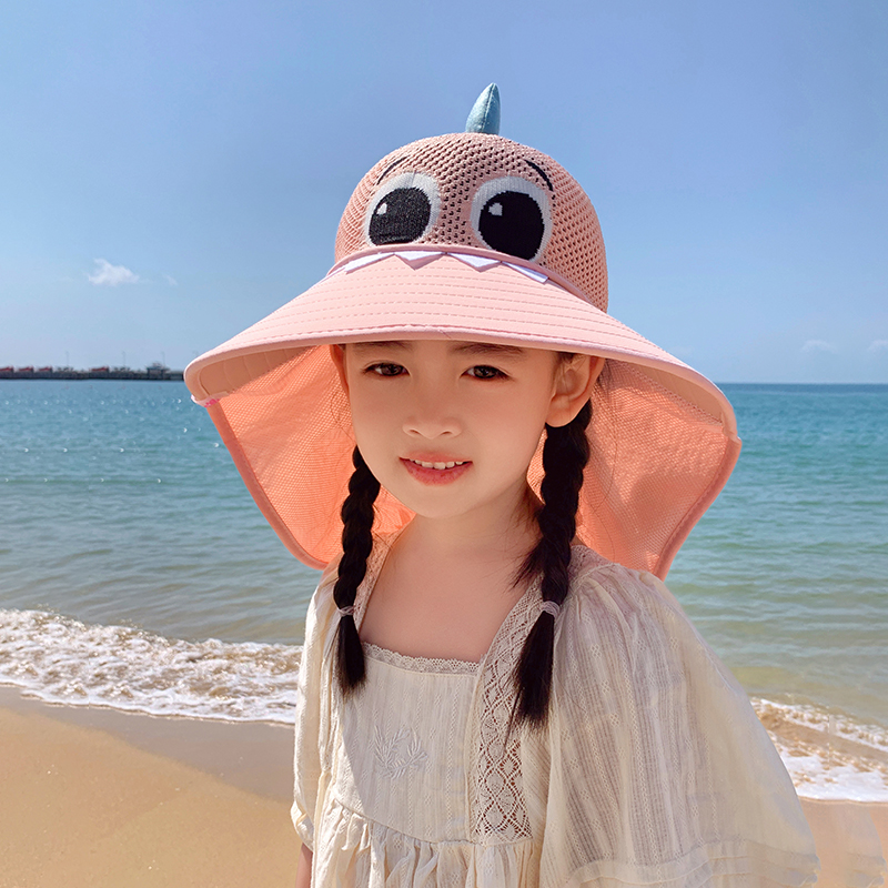 儿童防晒帽春夏天男孩遮阳帽女孩大帽檐披肩帽户外防紫外线太阳帽