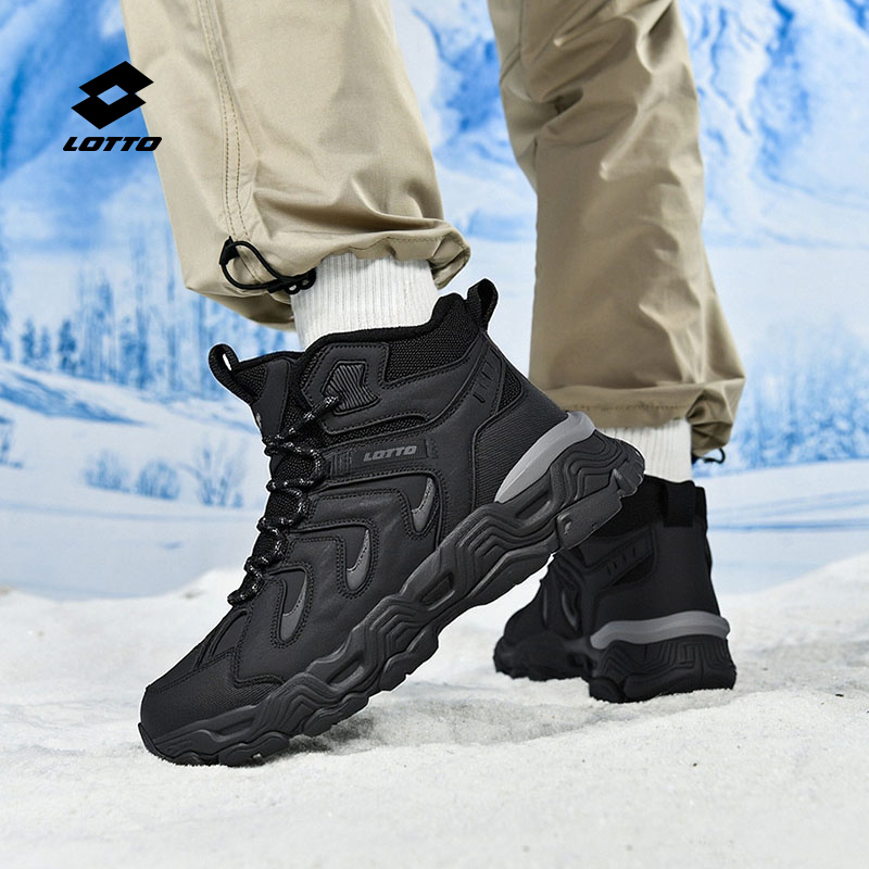 乐途加绒保暖皮面防泼水高帮棉鞋