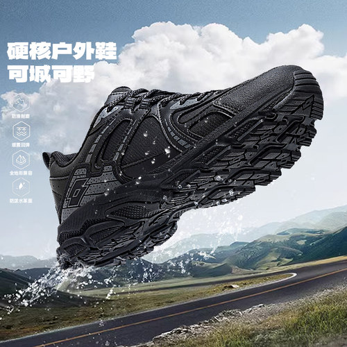 乐途户外运动秋季皮面男鞋跑步鞋