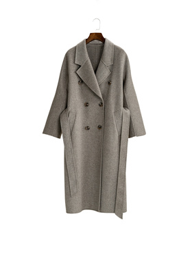 《邢康莉甄选》羊毛双面呢大衣气质双排扣系带-801紫绒