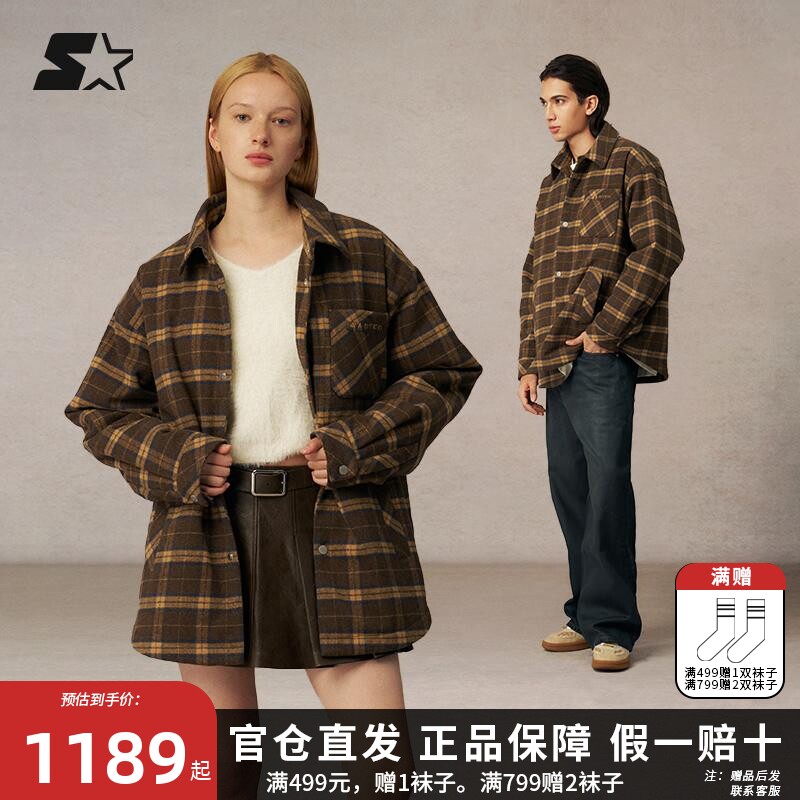 STARTER格纹棉服2025秋冬新款保暖女款衬衫男休闲运动上衣外套
