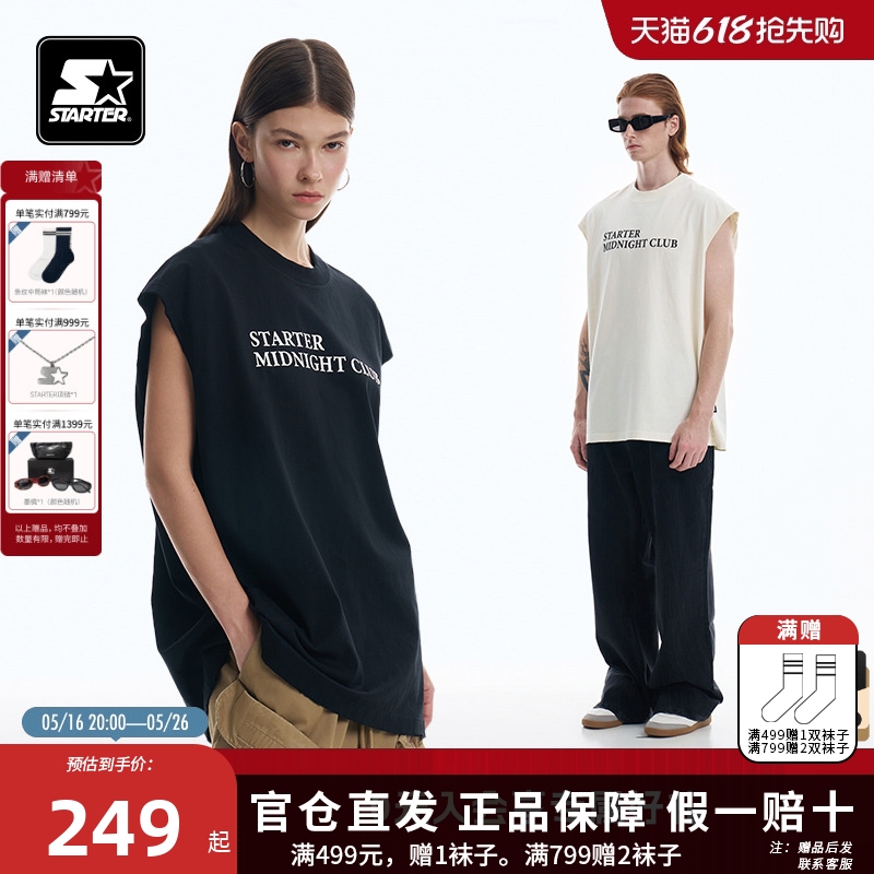 STARTER无袖背心2025夏季新款美式复古宽松潮流运动简约百搭上衣