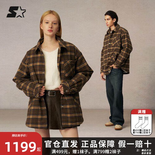 STARTER格纹棉服2025秋冬新款保暖女款衬衫男休闲运动上衣外套