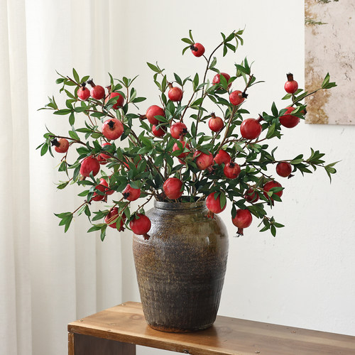 红石榴仿真花高级感逼真树枝假花