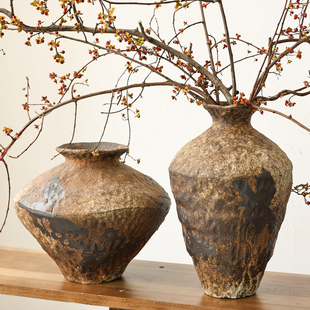 侘寂风复古陶罐陶瓷花瓶摆件客厅插花干花餐桌玄关民宿中古风花器