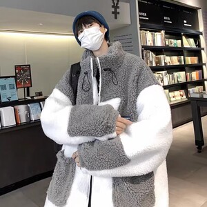 工装羊羔绒棉服男拼色炸街潮流宽松休闲棉衣秋冬季百搭棉袄ins潮