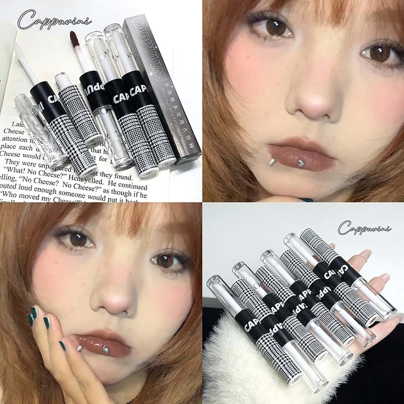 Cappuvini千鸟格多效雨衣唇釉 水光玻璃嘟嘟暗黑哑光柔雾唇彩口红