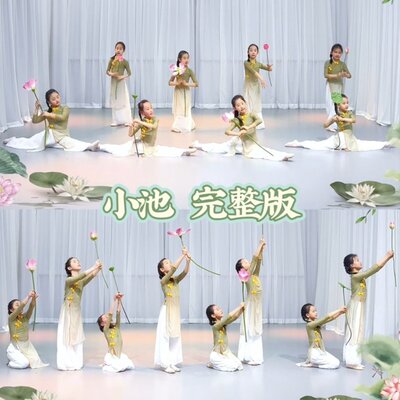 小池舞蹈演出服儿童六一女童古典舞采莲表演服装手拿荷花荷叶道具