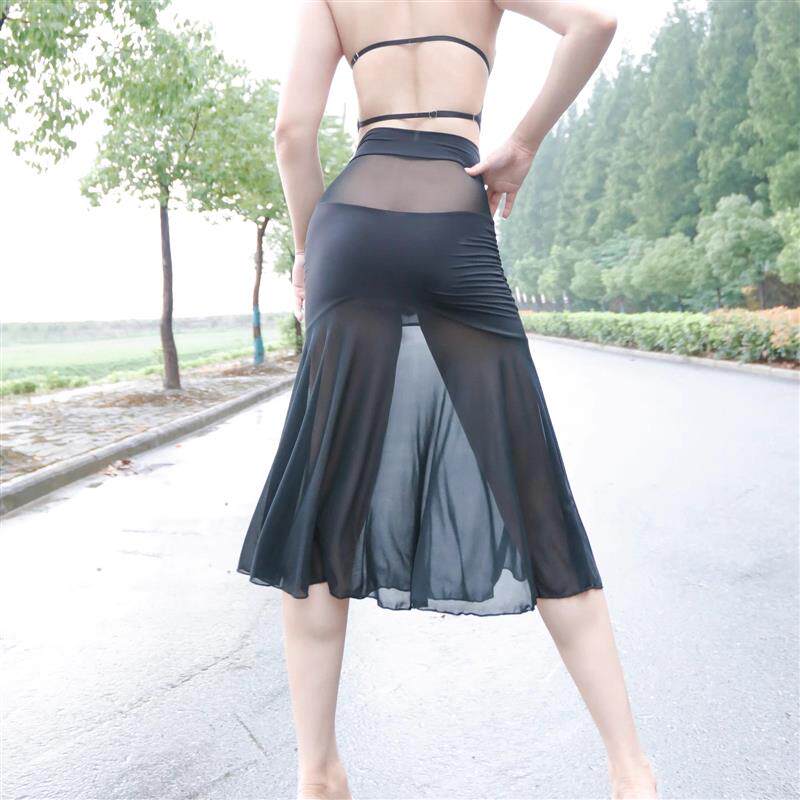 新款高腰半身裙超薄网纱透视长裙情趣诱惑透明夜店酒吧包臀A字裙