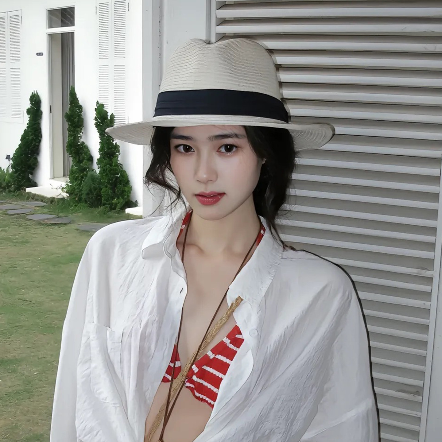 法式复古巴拿马草帽男女夏季海边度假风太阳帽子沙滩防晒草编礼帽
