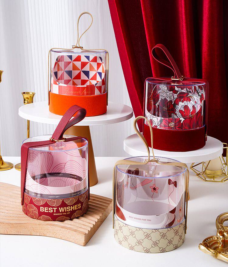 结婚伴手礼礼盒压克力皮质圆桶手提喜糖盒糖礼品空盒婚礼用品