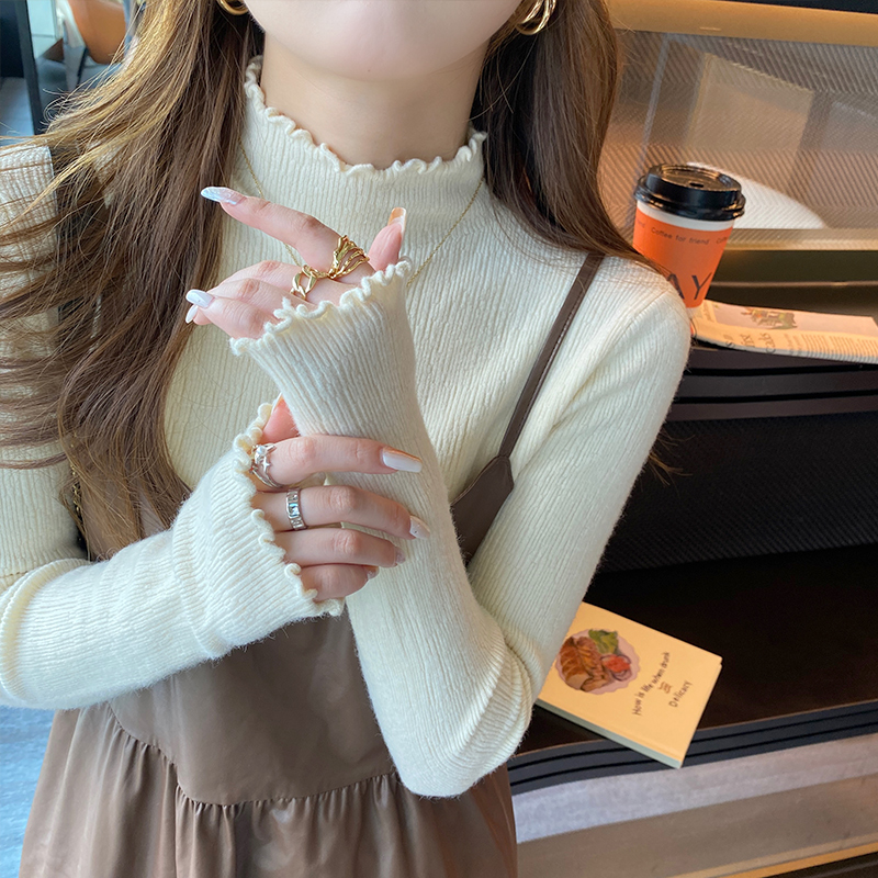 木耳边打底衫女内搭2025新款秋冬半高领白色毛衣高级感针织衫上衣