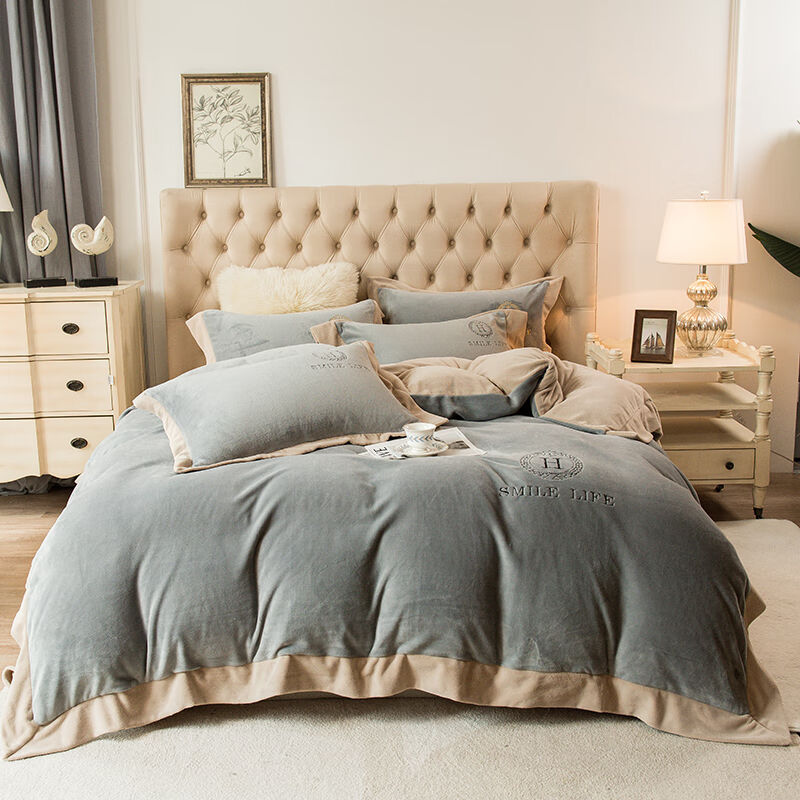 5D提花牛奶绒提花四件套冬季冬天保暖双面绒被套被罩床单床上用品