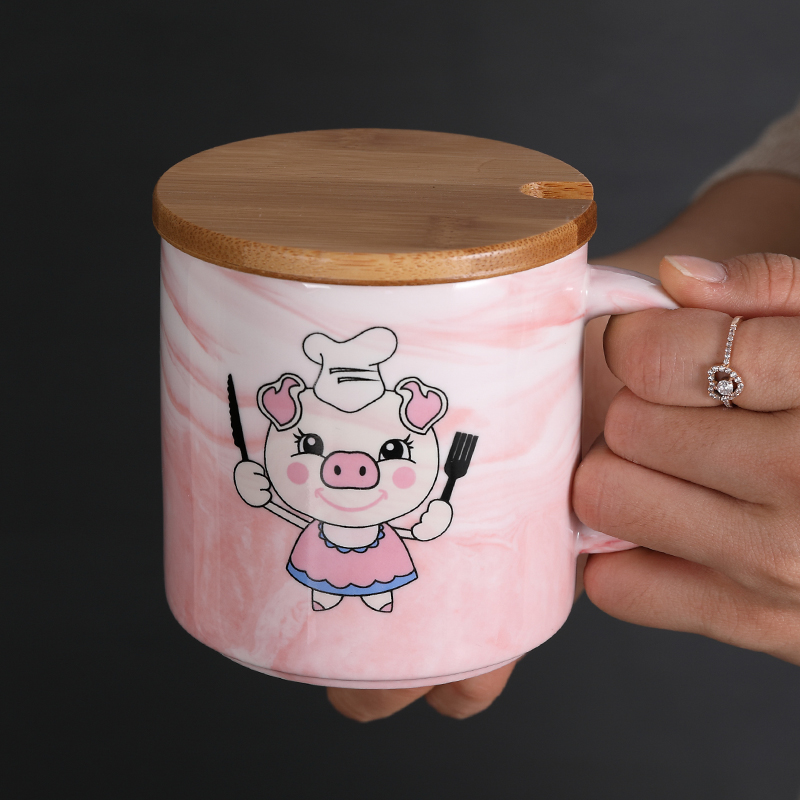 陶瓷杯带盖带勺马克杯卡通可爱早餐杯水杯杯子大容量牛奶杯情侣杯