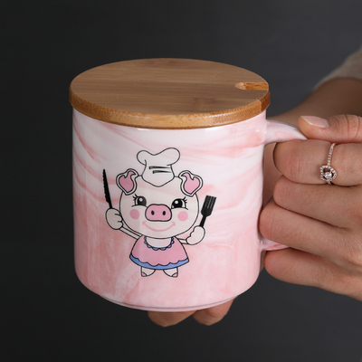 陶瓷杯带盖带勺马克杯卡通可爱早餐杯水杯杯子大容量牛奶杯情侣杯