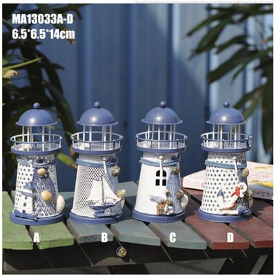 14cm Handmade Lighthouse Wrought Iron Candlestick Mediterran