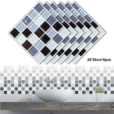 6pcs Simulation Tiles Wall Sticker Transfers Flat 3D Printed