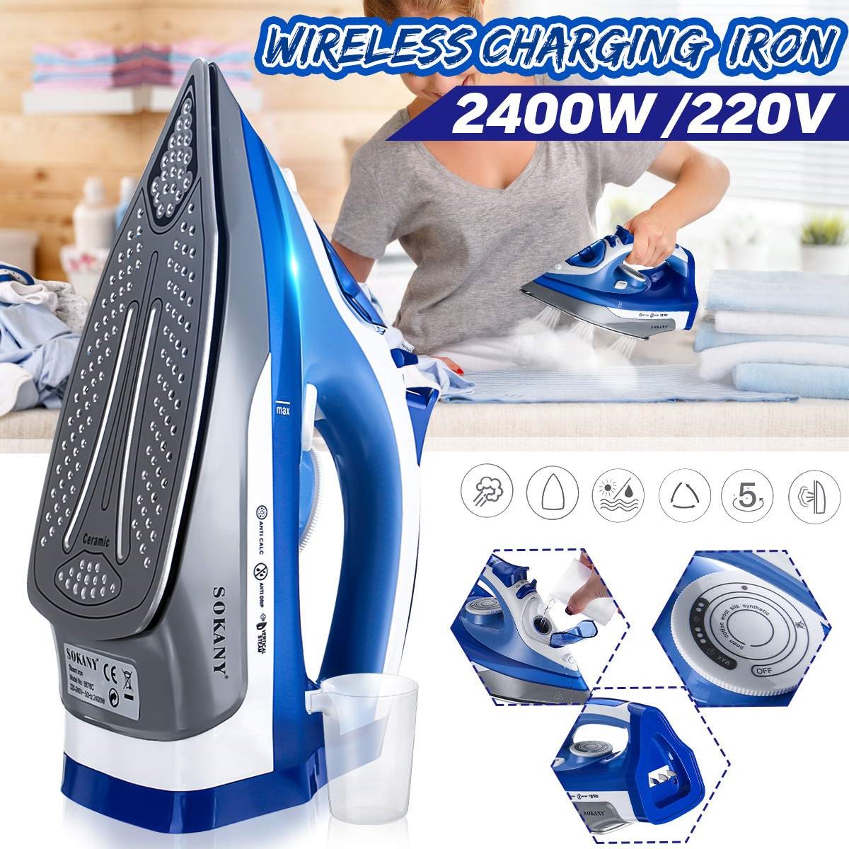 2400W Cordless Electric Steam Iron Portable Ironing Machine