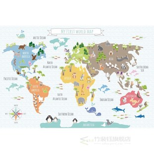 Laeacco Old Map Of The World Animals Living Baby Study Lear