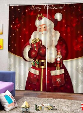 2Pcs 150x166CM 3D Christmas Snowman Santa Curtain Decor Prin