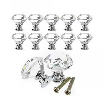 30mm Diamond Shape Crystal Glass Drawer Cabinet Knob Pull Ha