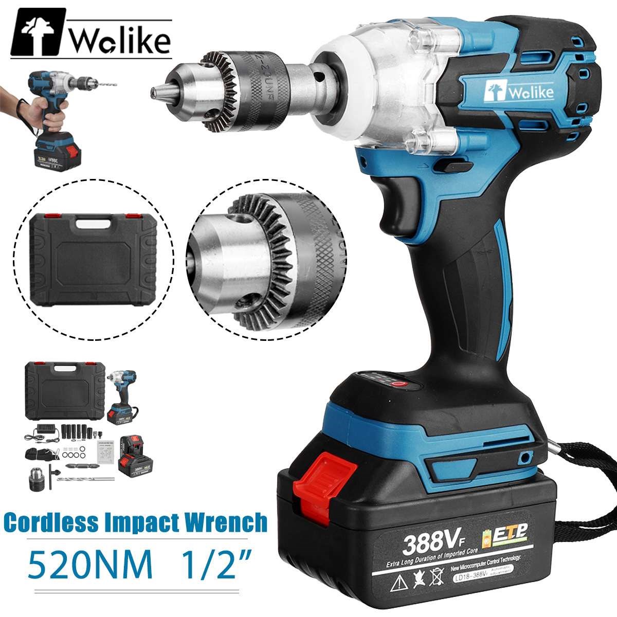 Wolike Brushless Wrench Cordless Electric Impact Wrench 1/2