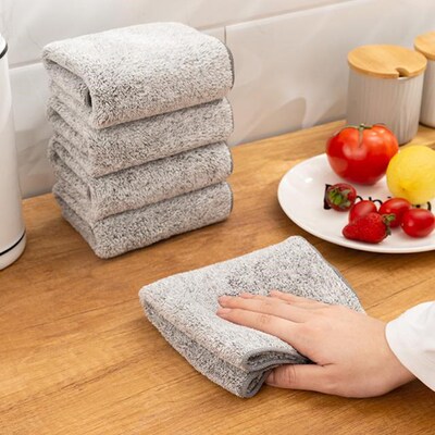 1/3Pcs Bamboo Charcoal Dishcloth Household Microfiber Absorb