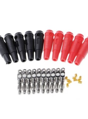 10 Pcs Red Black 4mm Solderless Side Stackable Banana Plug W