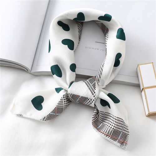 Wo Small Satin Silk Scarf Square Print Wrap Foulard Femme Ha