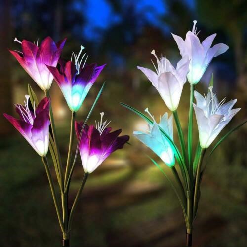 Solar 4 LED Color Changing Light Lily Flower Garden Stake La