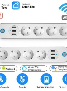 EU Smart Power Strip WiFi Power Strip 4 Outlets 3 USB Chargi