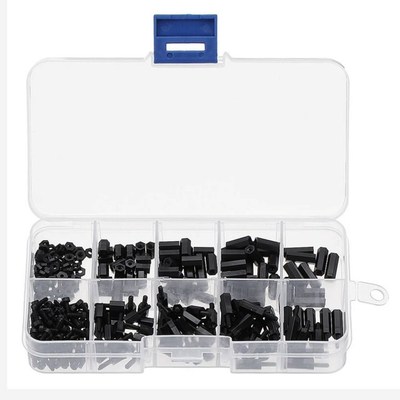 300Pcs M2 Nylon Screw Black Hex Screw Nut Nylon PCB Standoff