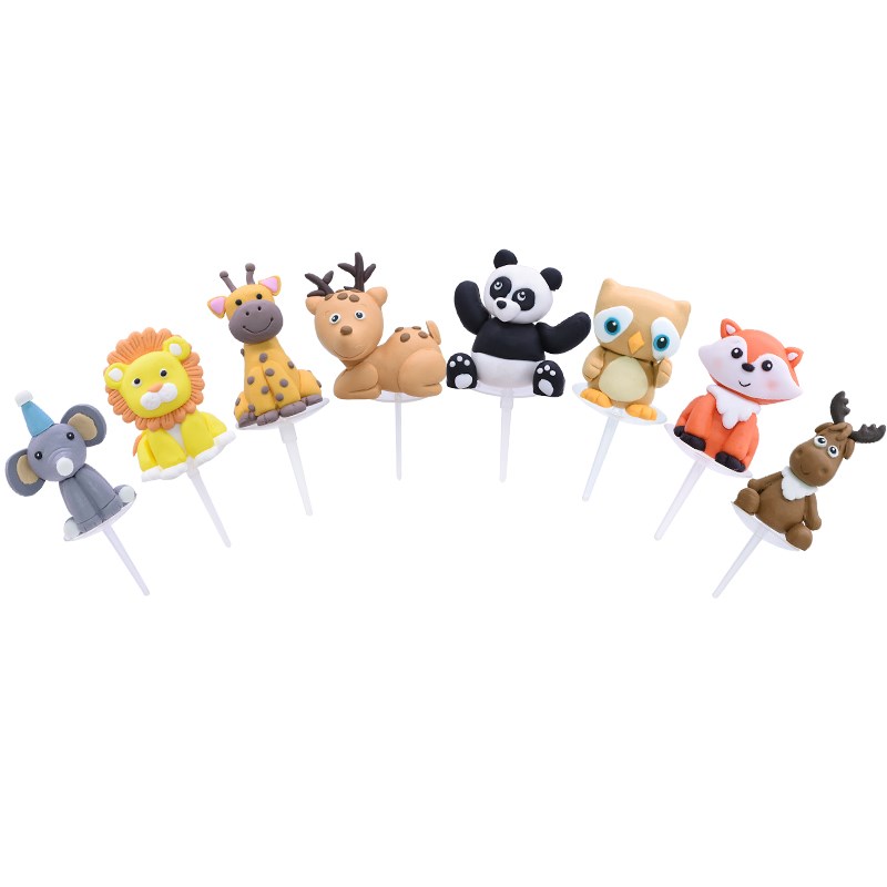Cute Animals Jungle Theme Cake Topper Lion Panda Deer Elepha